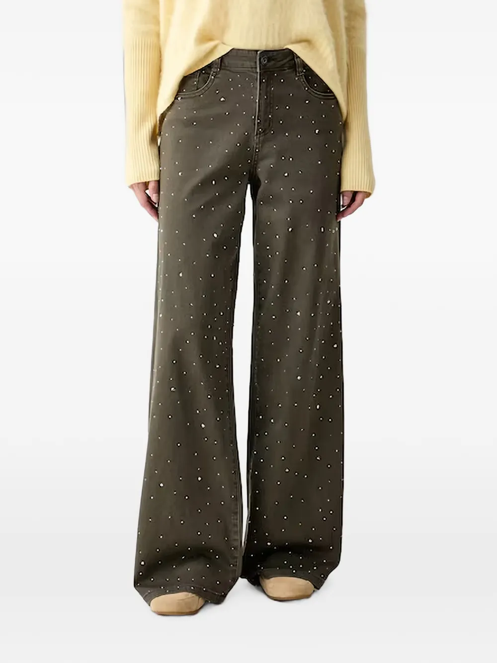 Joseph Ribkoff rhinestone-embellished wide-leg jeans - Verde