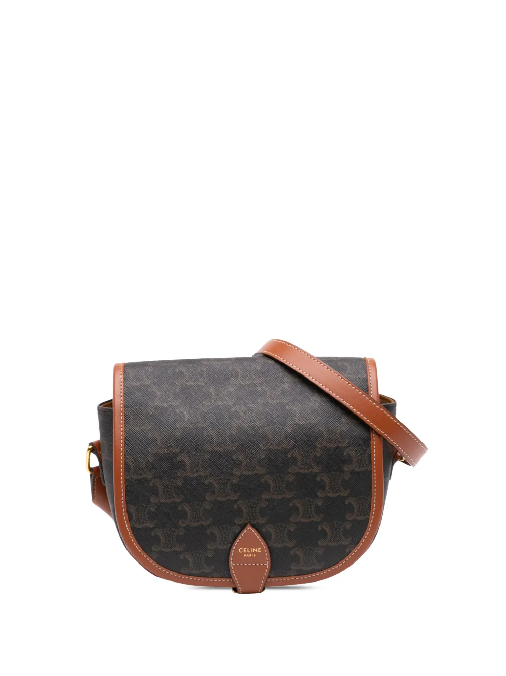 Celine Pre-Owned 2022 Medium Triomphe Coated Canvas Folco crossbody bag - Marrone