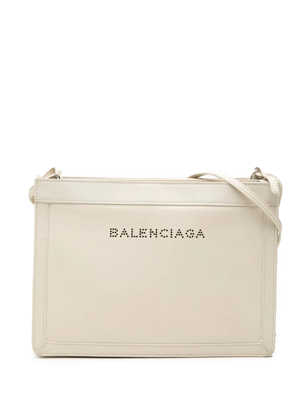 Balenciaga Pre-Owned 2017 Leather Perforated Logo Navy Pochette crossbody bag - Bianco