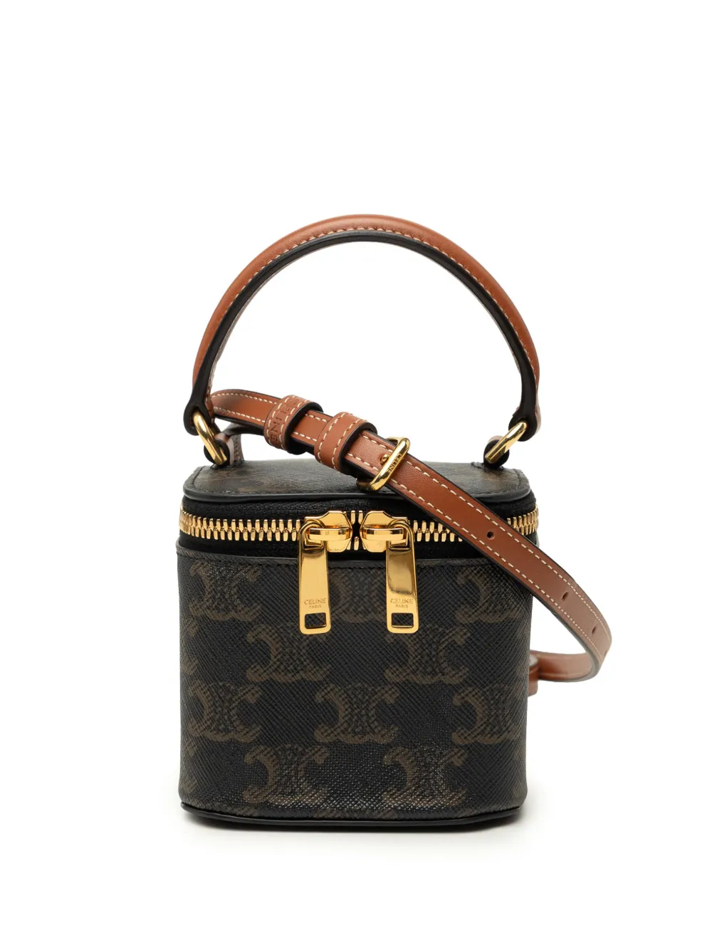 Celine Pre-Owned 2021-2026 Mini Triomphe Coated Canvas Vanity Case satchel - Marrone
