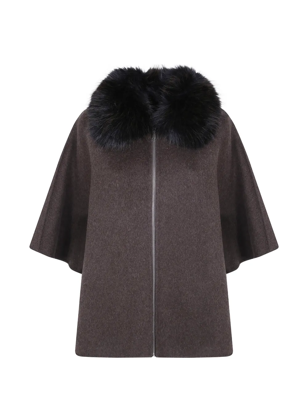 Giovanni Paris Clementine Faux-fur Trim Zip-up Cape In 브라운