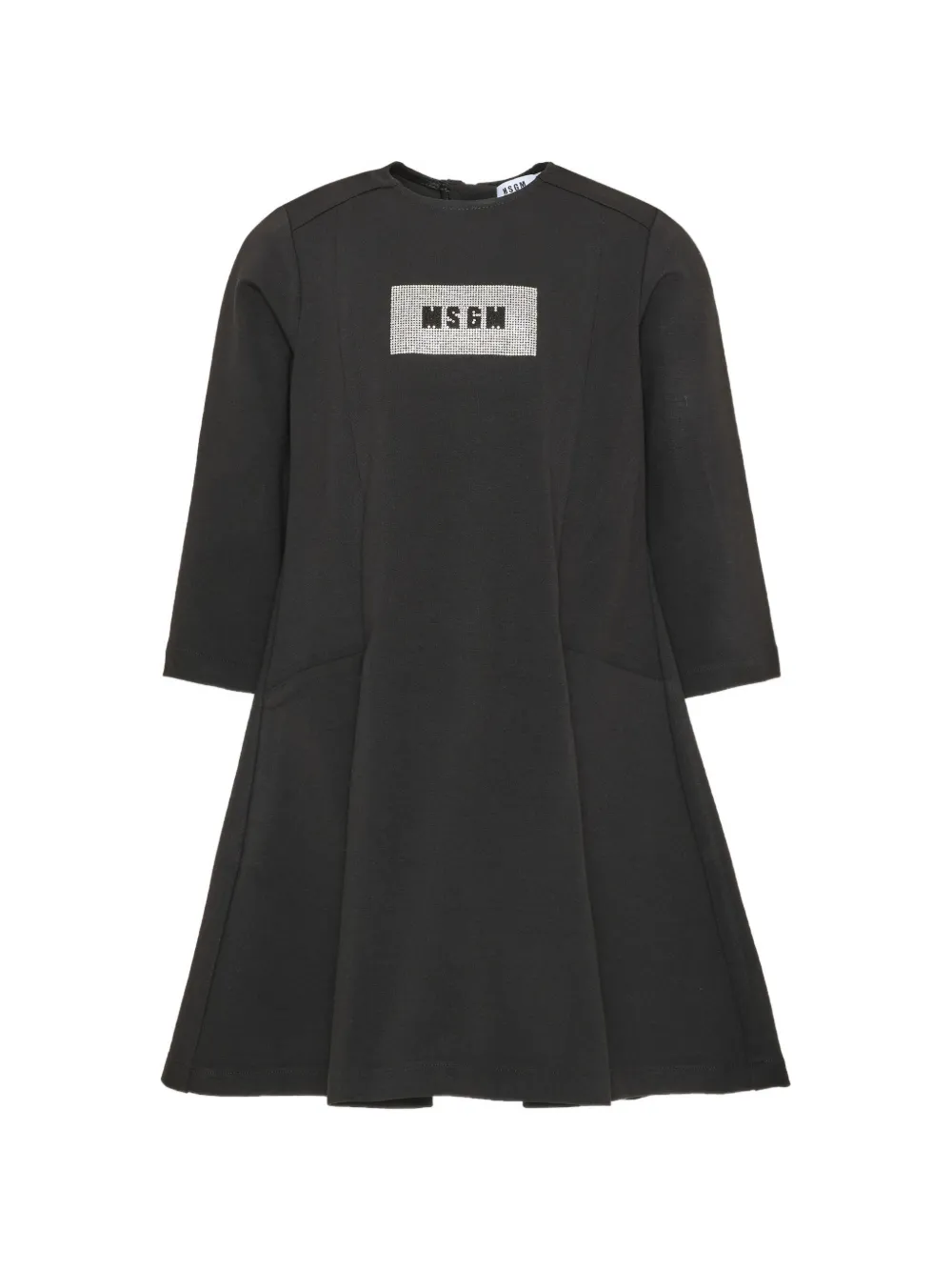 MSGM Kids rhinestone-logo long-sleeve dress Zwart