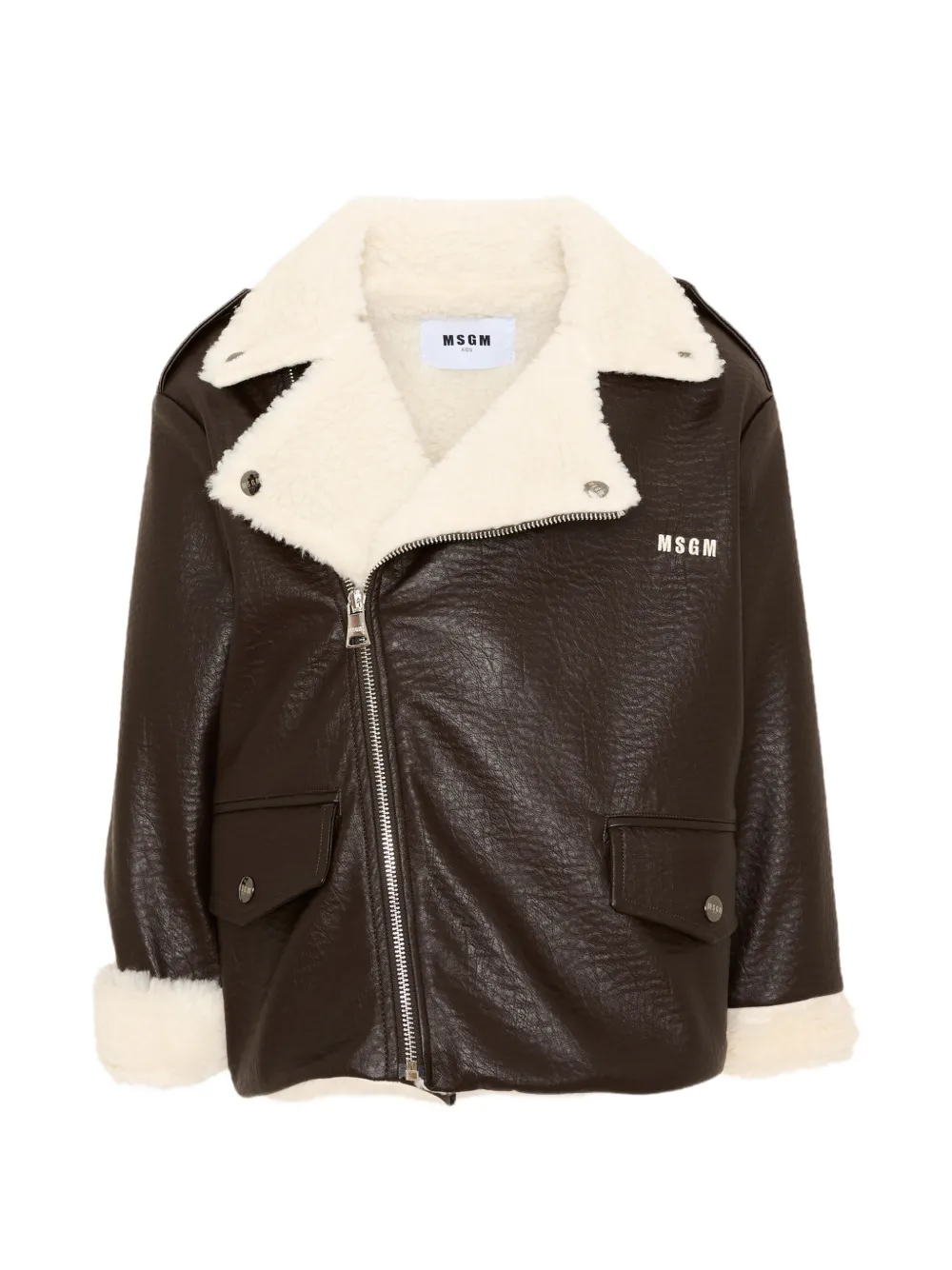 MSGM Kids faux-shearling-trim biker jacket | Brown | Image 1