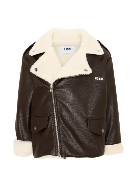 MSGM Kids faux-shearling-trim biker jacket