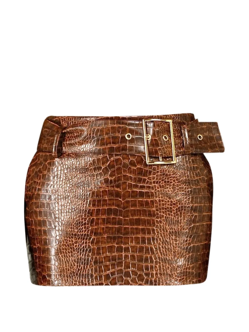 Rowen Rose croco-effect belted mini skirt