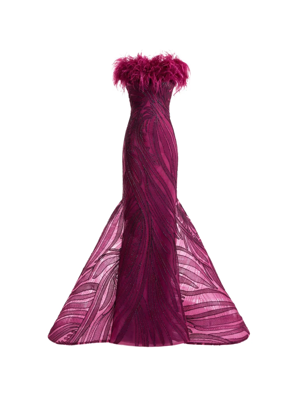 Gemy Maalouf feather-trim mermaid dress