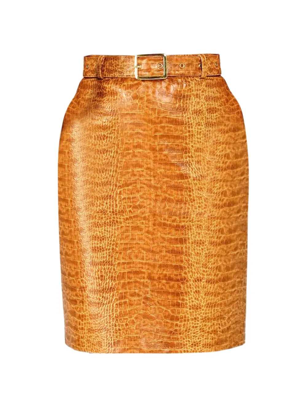 Rowen Rose croc-effect belted pencil skirt