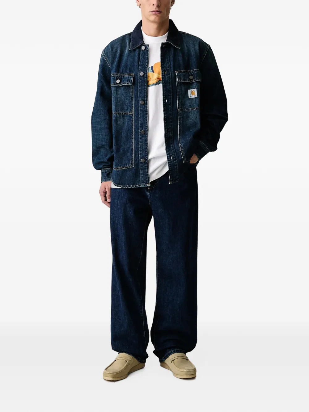 Carhartt WIP Aaron jeans met wijde pijpen en logo-patch Blauw