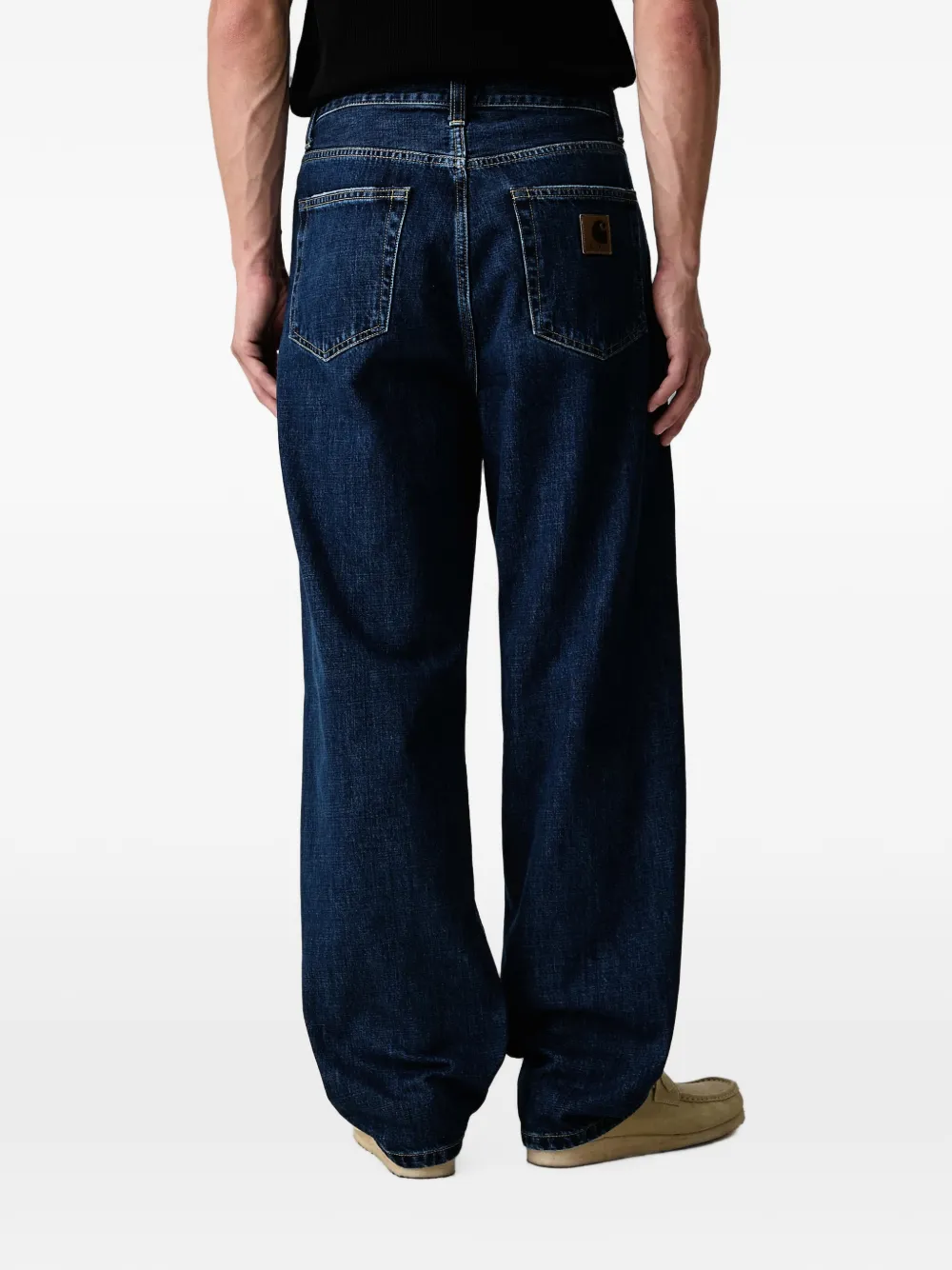 Carhartt WIP Aaron jeans met wijde pijpen en logo-patch Blauw
