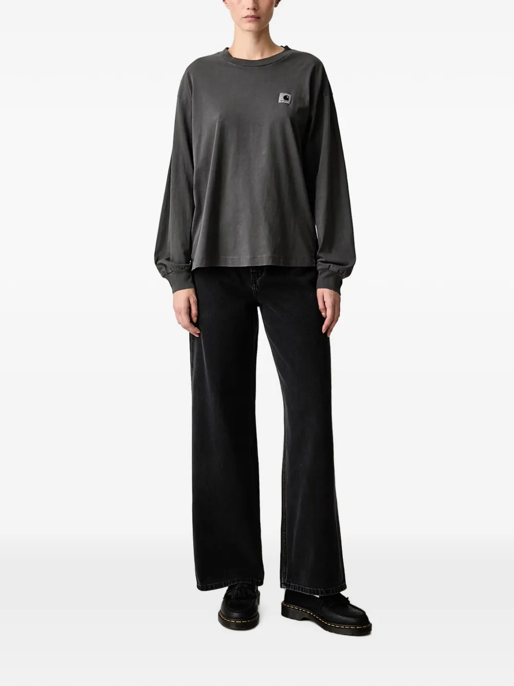Carhartt WIP Nelson T-shirt met lange mouwen en logo-patch Zwart