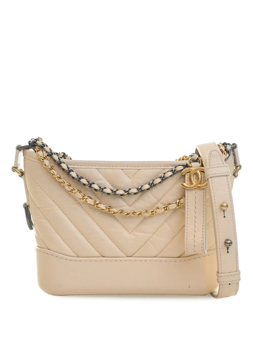 CHANEL Pre-Owned 2019 Small Chevron Aged Calfskin Gabrielle Hobo crossbody bag - Bianco