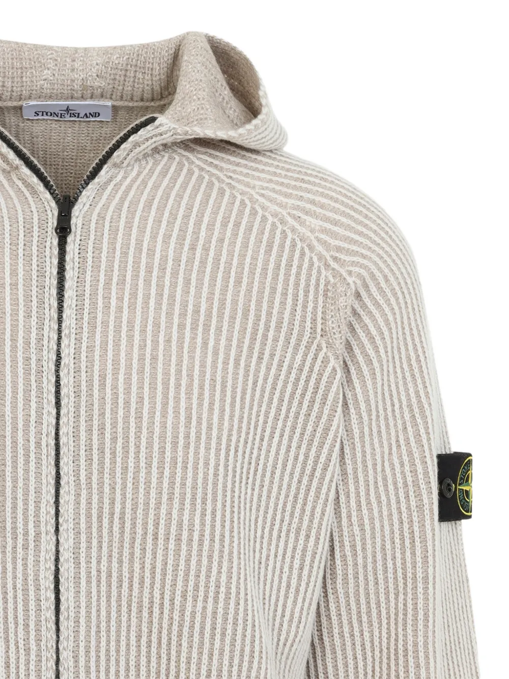 Stone Island ribbed-knit hoodie Beige