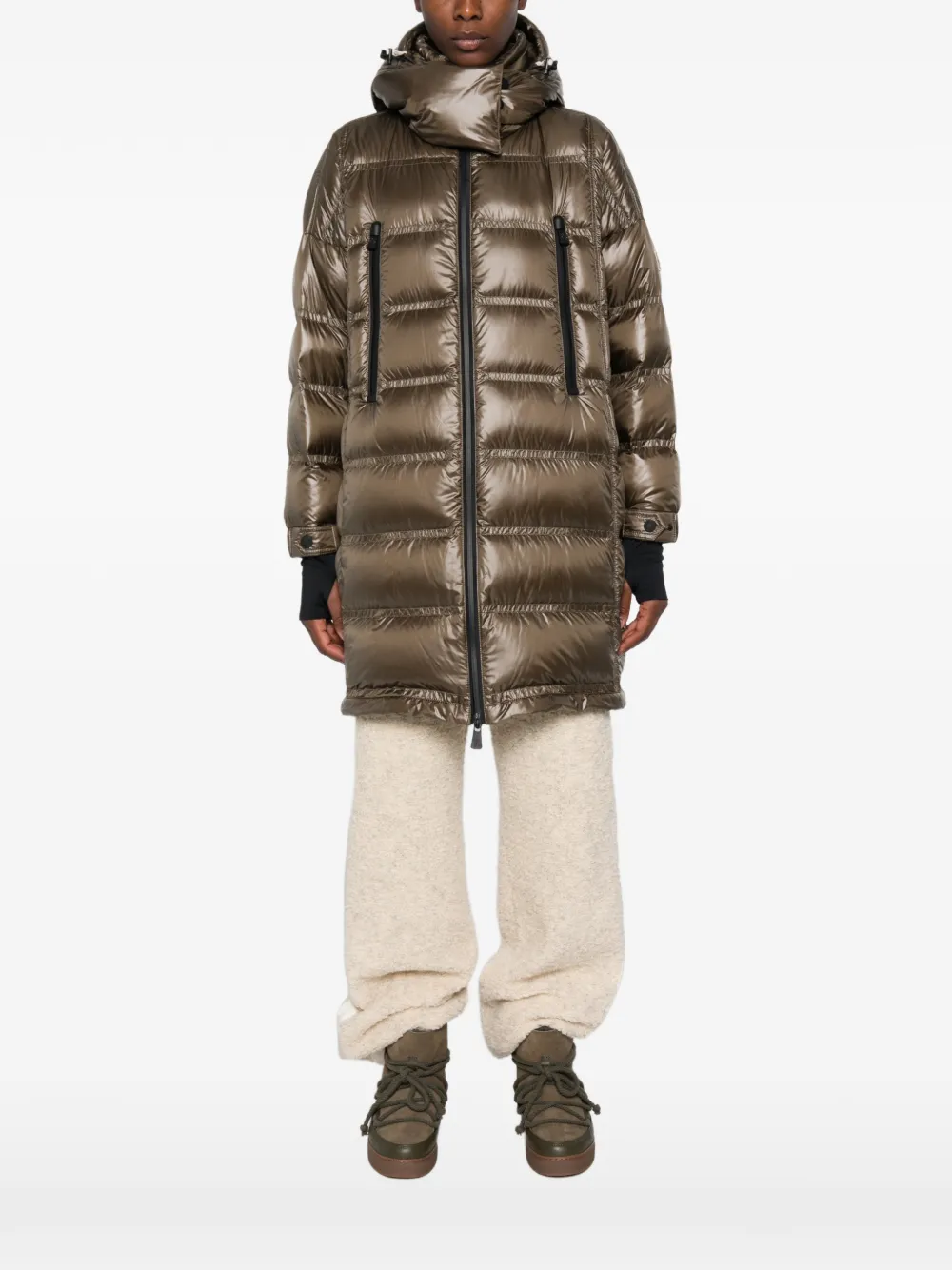 Moncler Grenoble Gewatteerde jas met capuchon Bruin