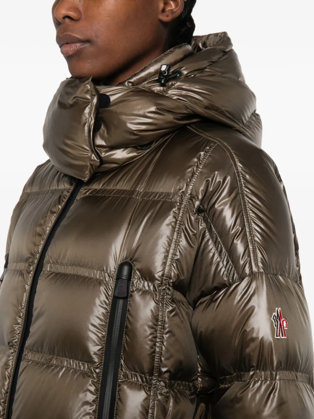 Moncler Grenoble Gewatteerde jas met capuchon Bruin
