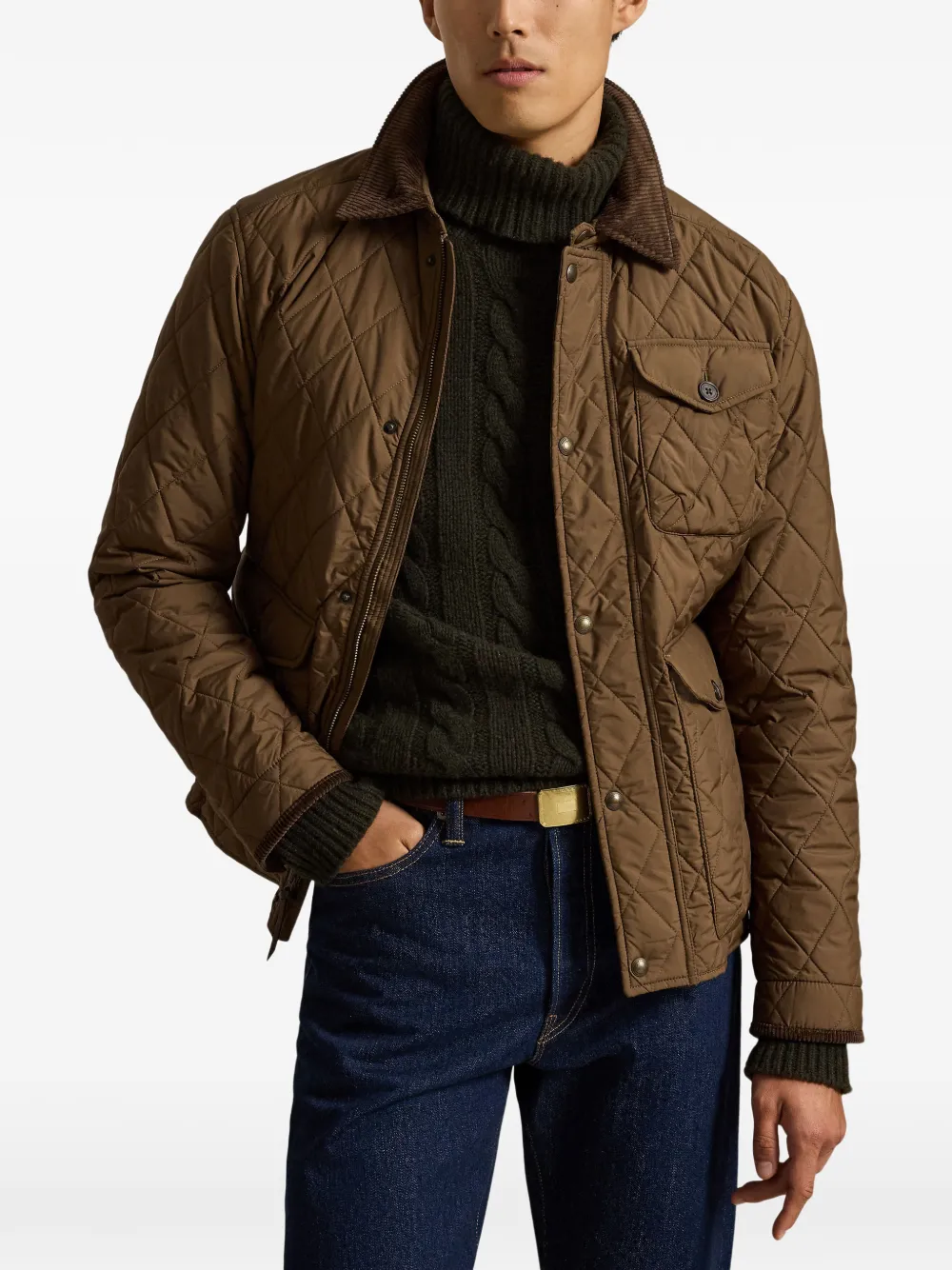 Polo Ralph Lauren Gewatteerd jack met ribfluwelen kraag Bruin