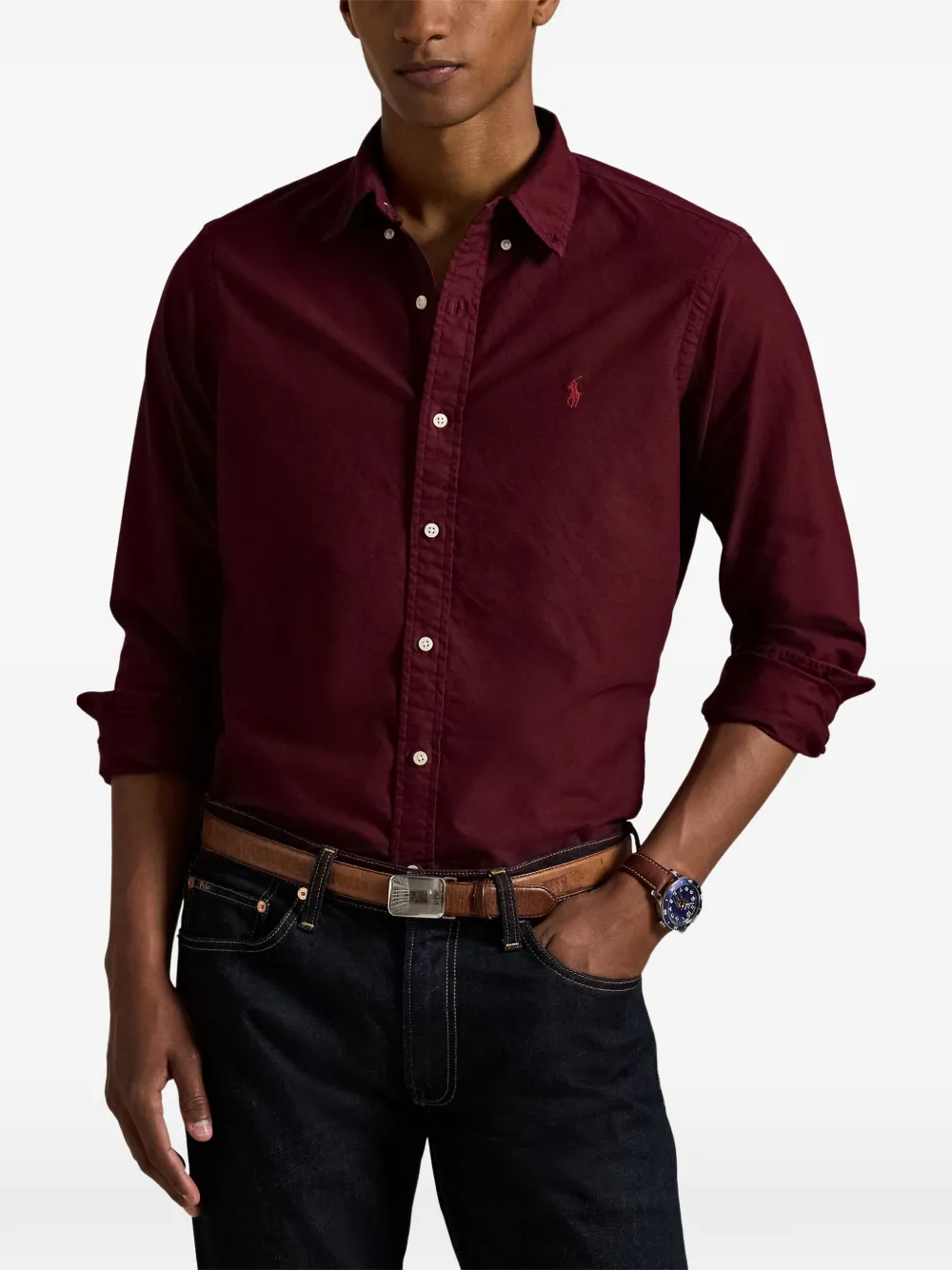 Polo Ralph Lauren logo-embroidered button-down shirt Rood