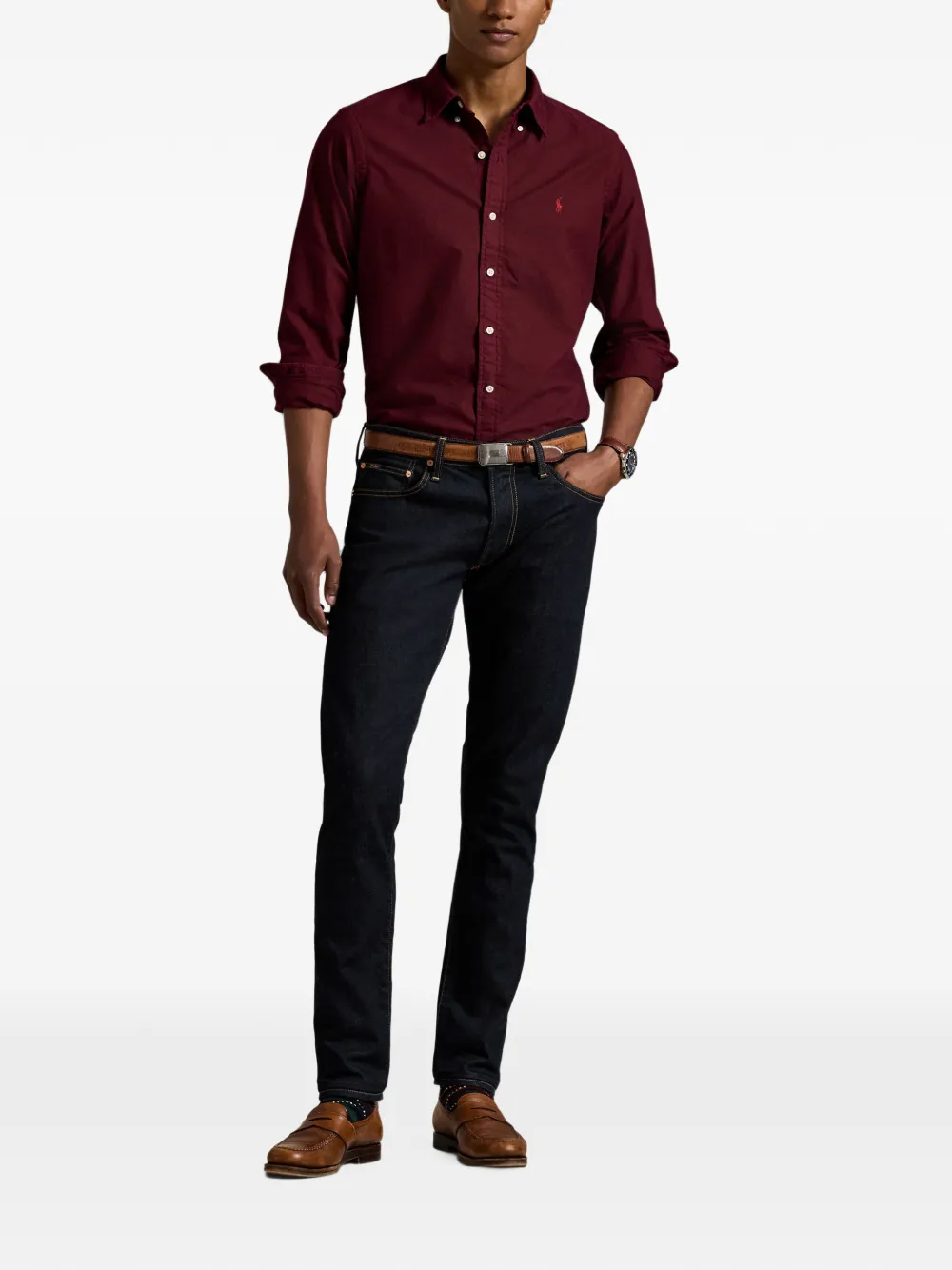 Polo Ralph Lauren logo-embroidered button-down shirt Rood