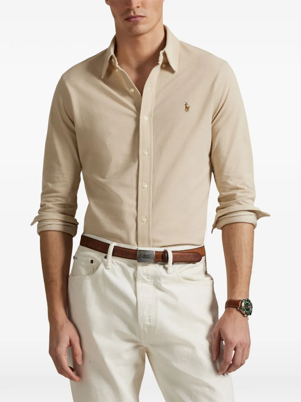 Polo Ralph Lauren embroidered-logo piqué shirt Beige