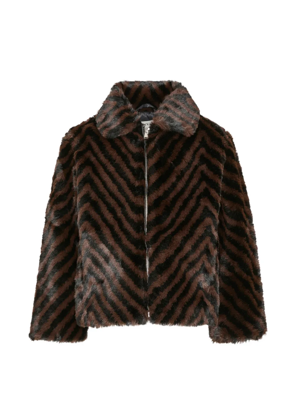 Lanvin Enfant chevron-pattern faux-fur jacket - Marrone