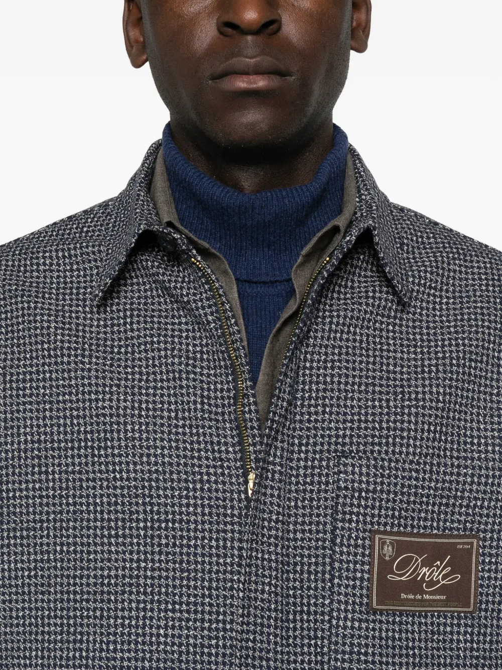 Drôle De Monsieur Overhemd met pied-de-poule print en rits Blauw