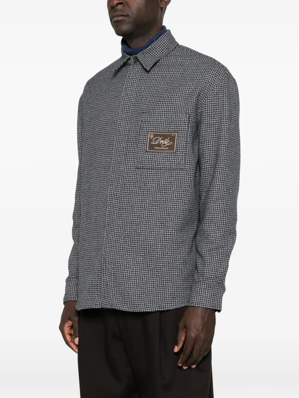 Drôle De Monsieur Overhemd met pied-de-poule print en rits Blauw