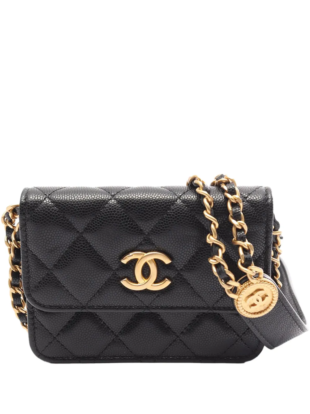 CHANEL Pre-Owned 2021-2026 Quilted Caviar Twist Your Buttons Coin Purse With Chain crossbody bag - Nero