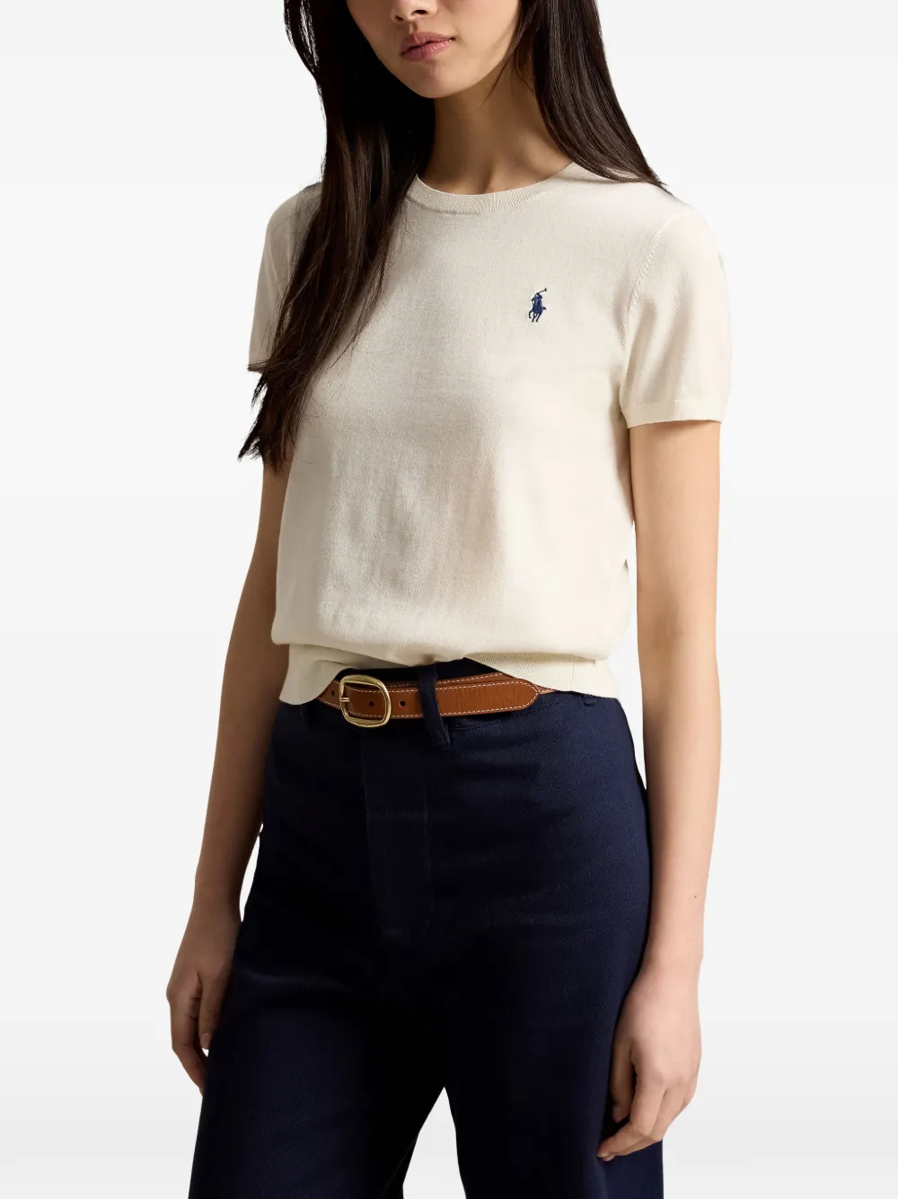 Polo Ralph Lauren Trui met geborduurd logo en korte mouwen Beige