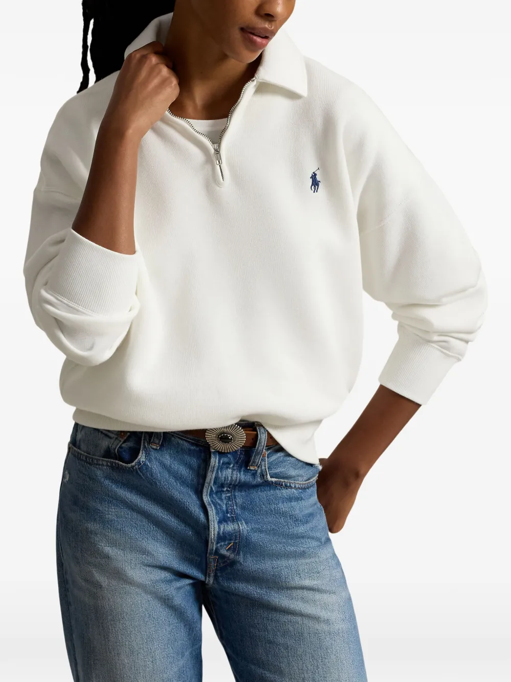 Polo Ralph Lauren Sweater met Pony-patroon en kwartrits Wit