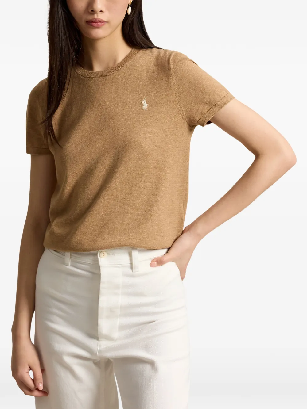 Polo Ralph Lauren Trui met geborduurd logo en korte mouwen Beige