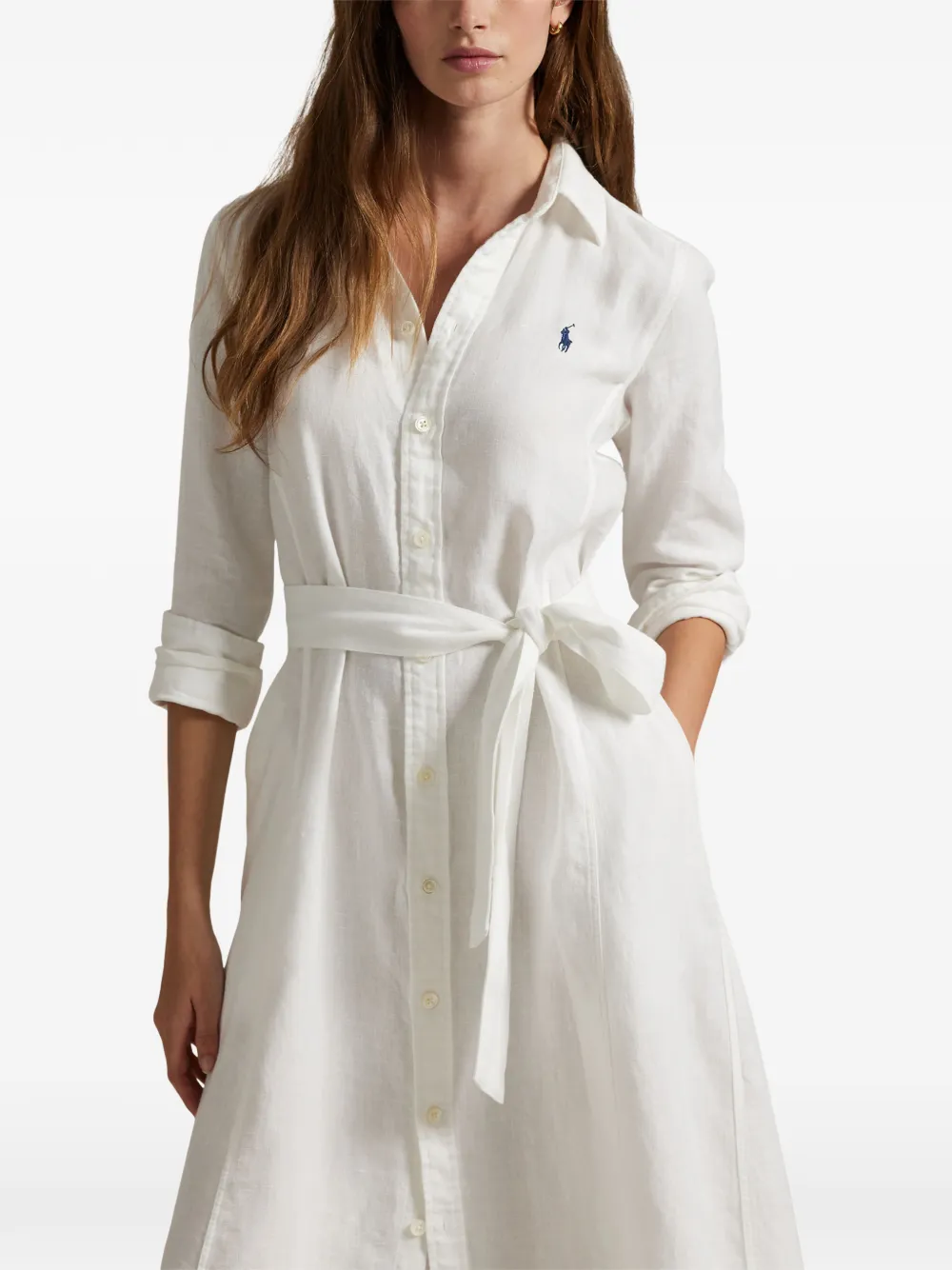 Polo Ralph Lauren Linnen midi-blousejurk met ceintuur Wit
