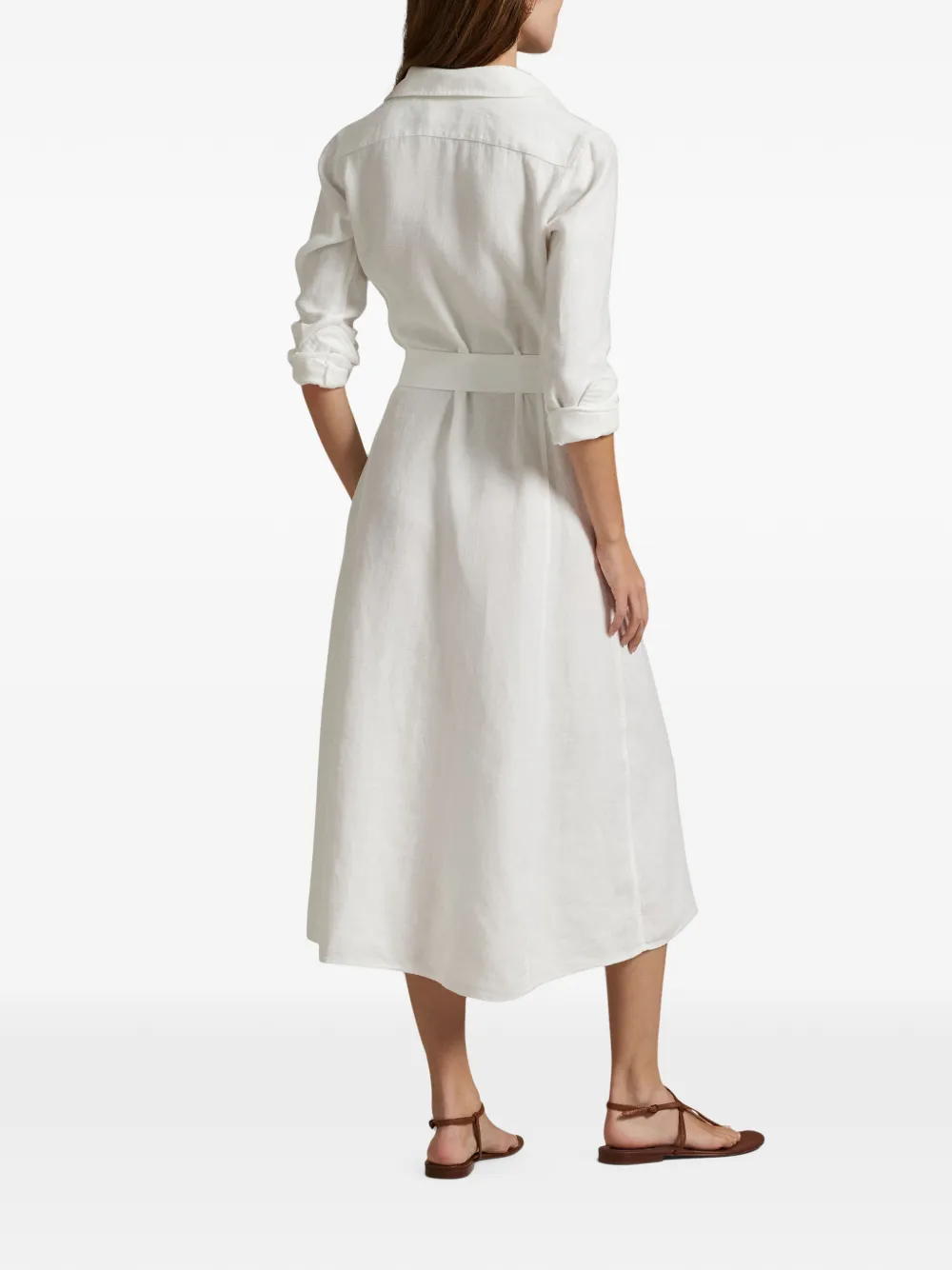 Polo Ralph Lauren Linnen midi-blousejurk met ceintuur Wit