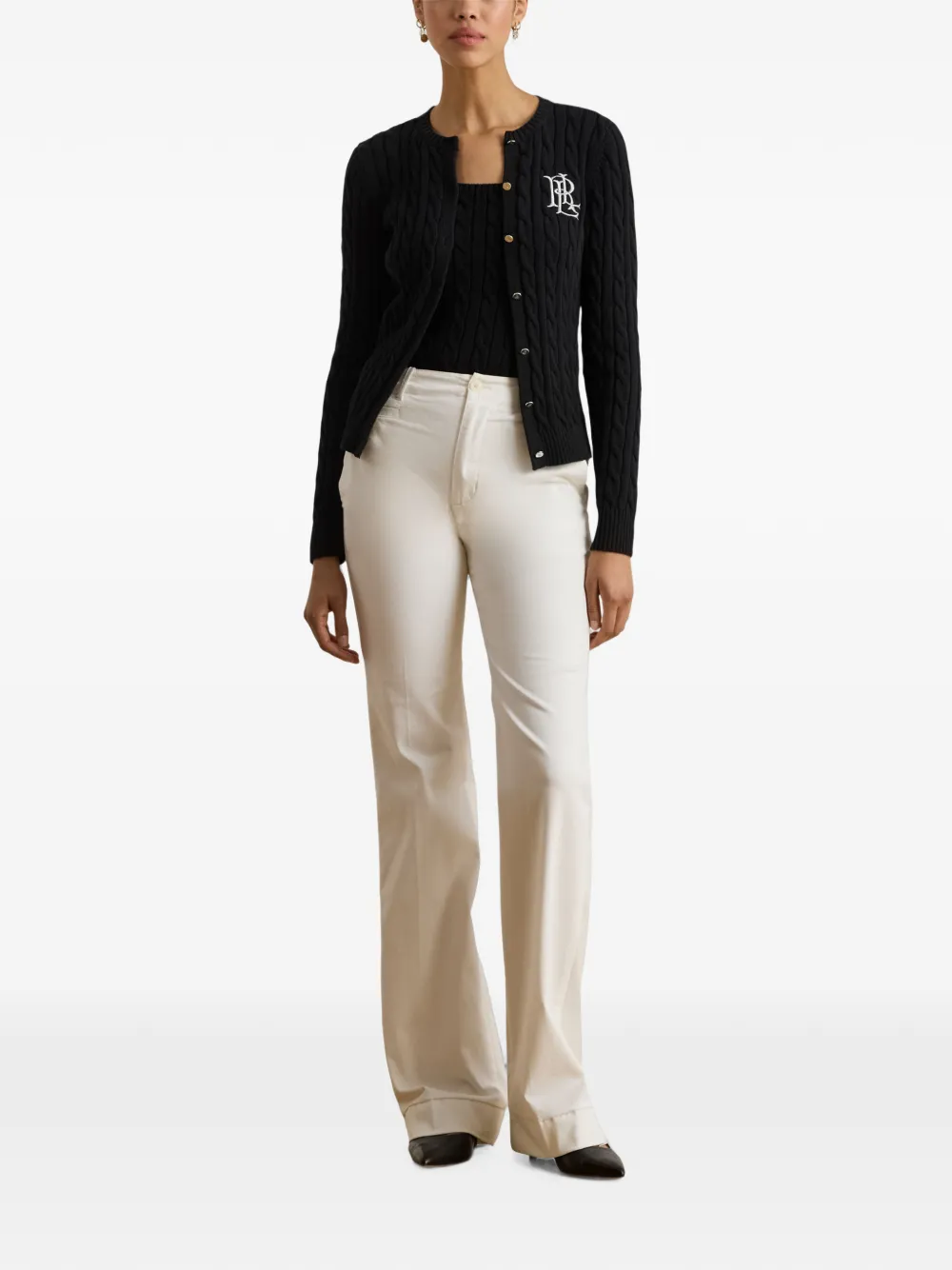 Lauren Ralph Lauren cable-knit embroidered cardigan Zwart