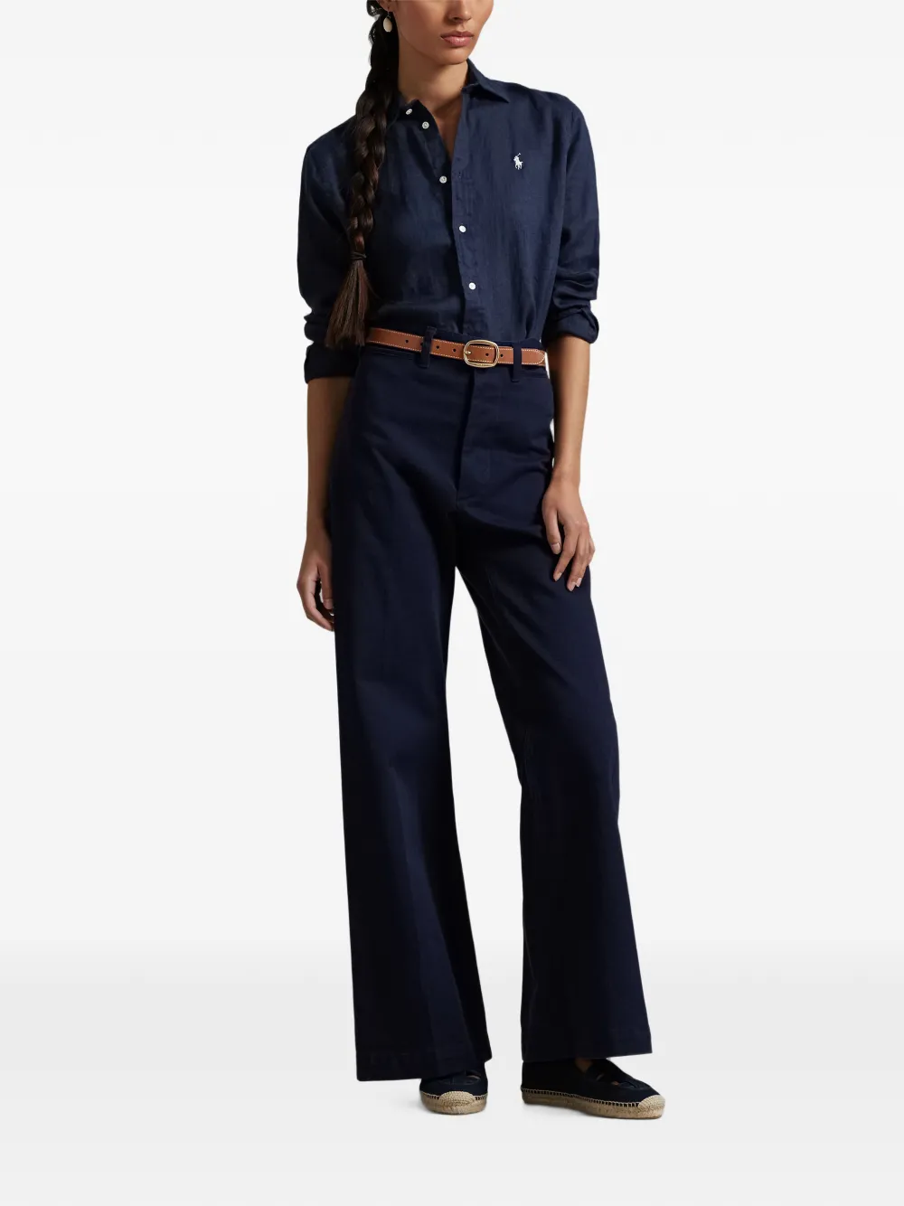 Polo Ralph Lauren Linnen overhemd met geborduurd logo Blauw