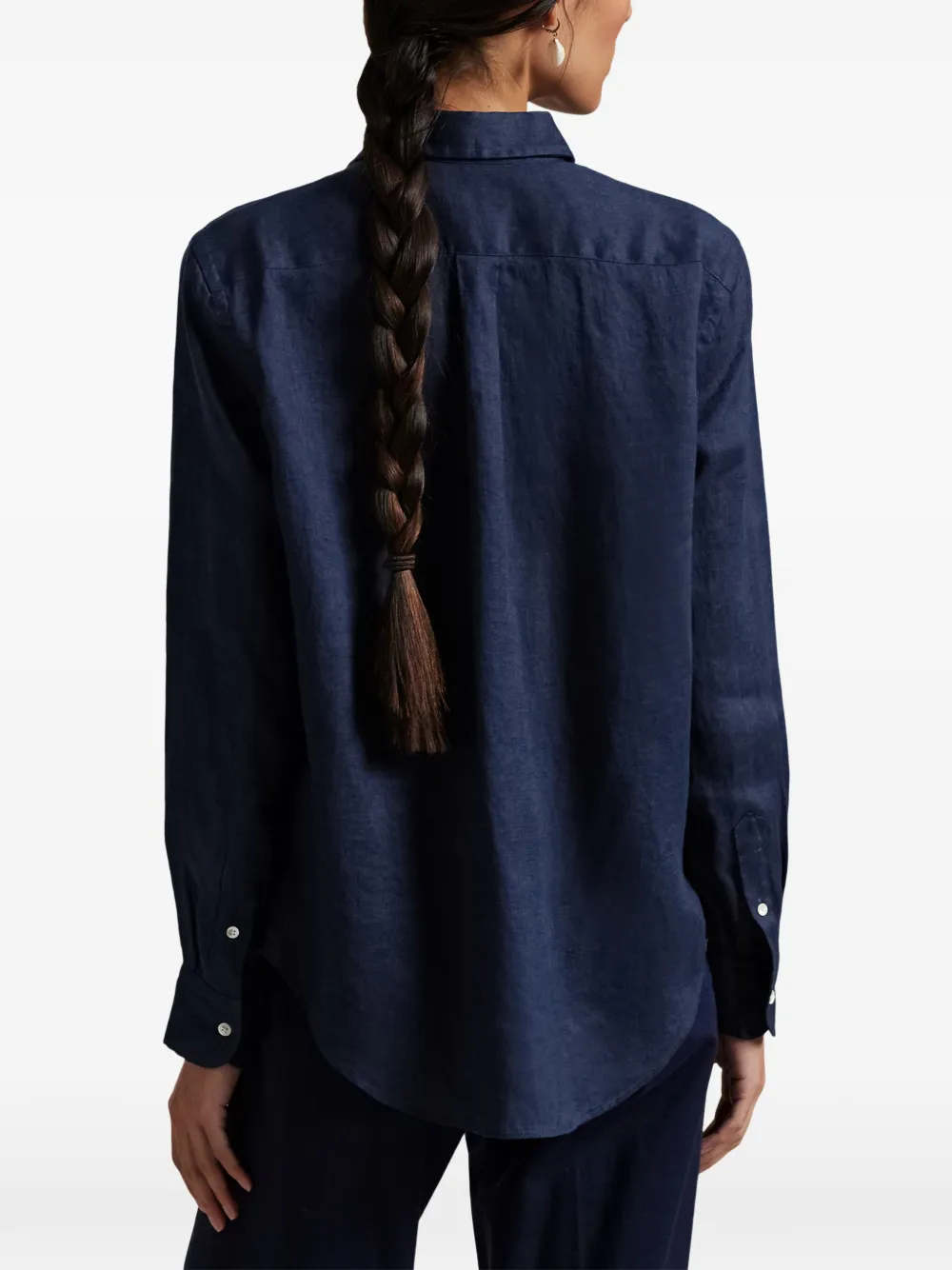Polo Ralph Lauren Linnen overhemd met geborduurd logo Blauw