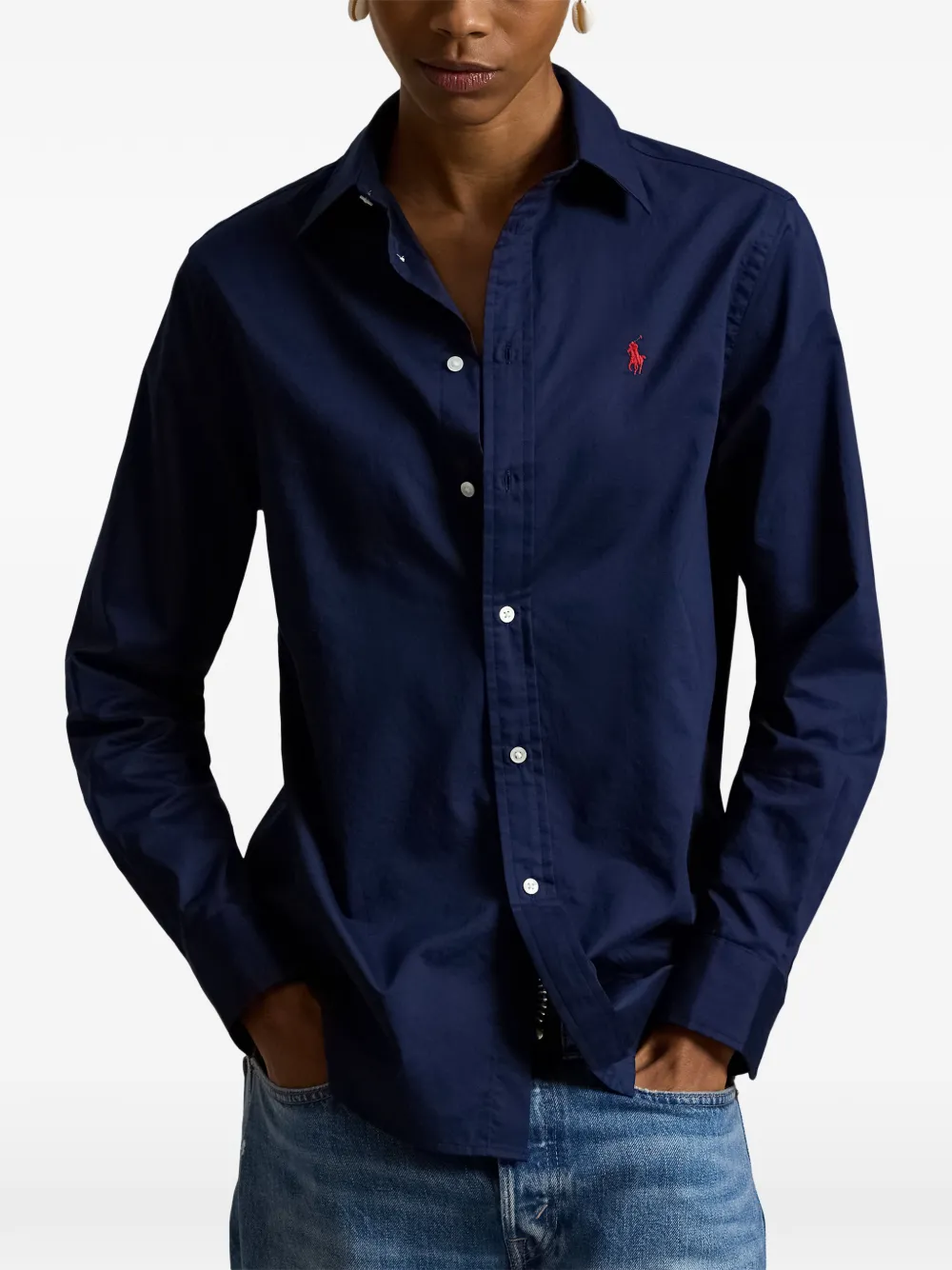 Polo Ralph Lauren logo-embroidered shirt Blauw