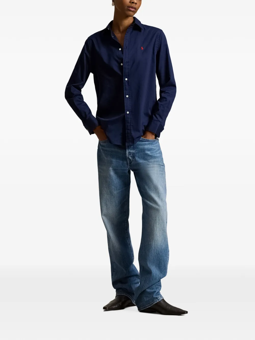 Polo Ralph Lauren logo-embroidered shirt Blauw
