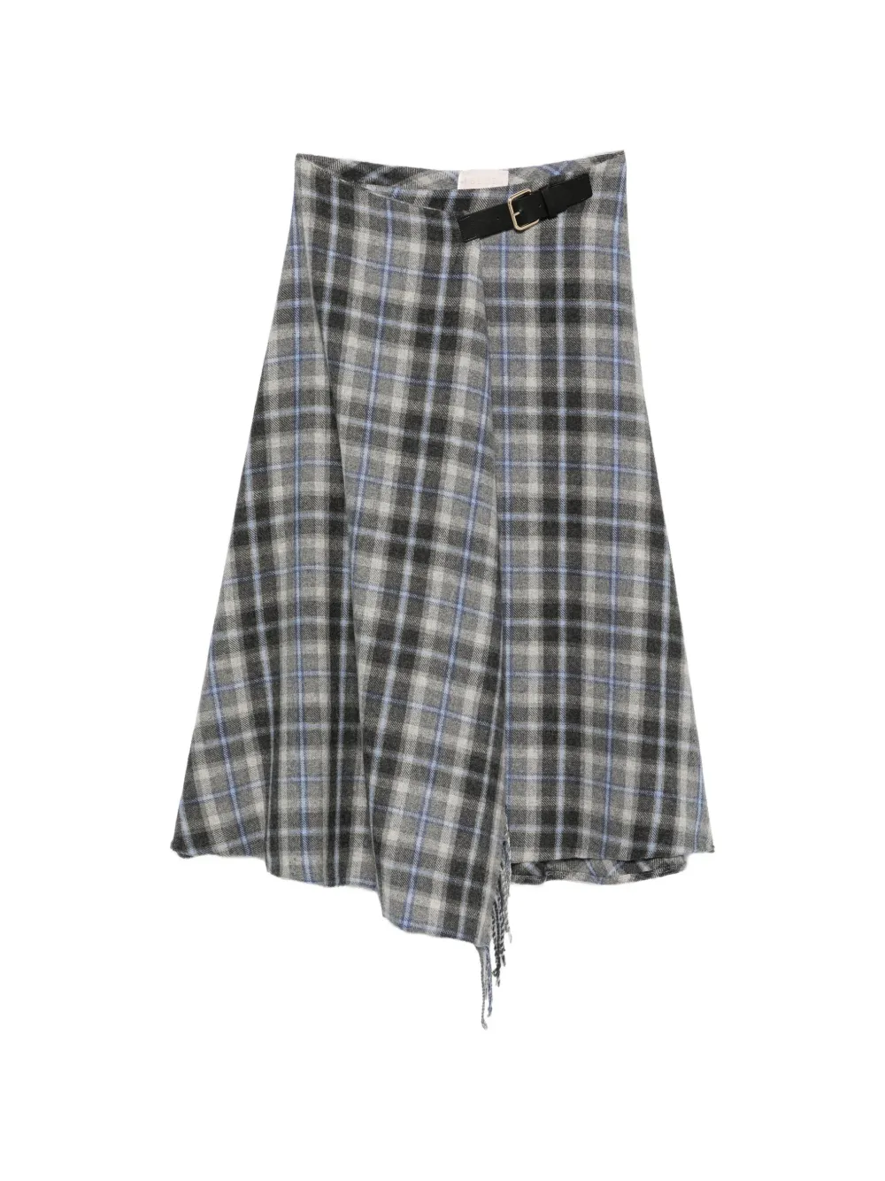 I BLUES checked fringed midi skirt