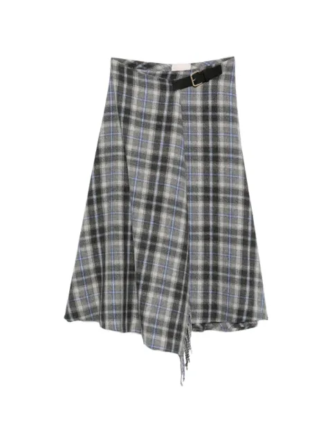 I BLUES checked fringed midi skirt