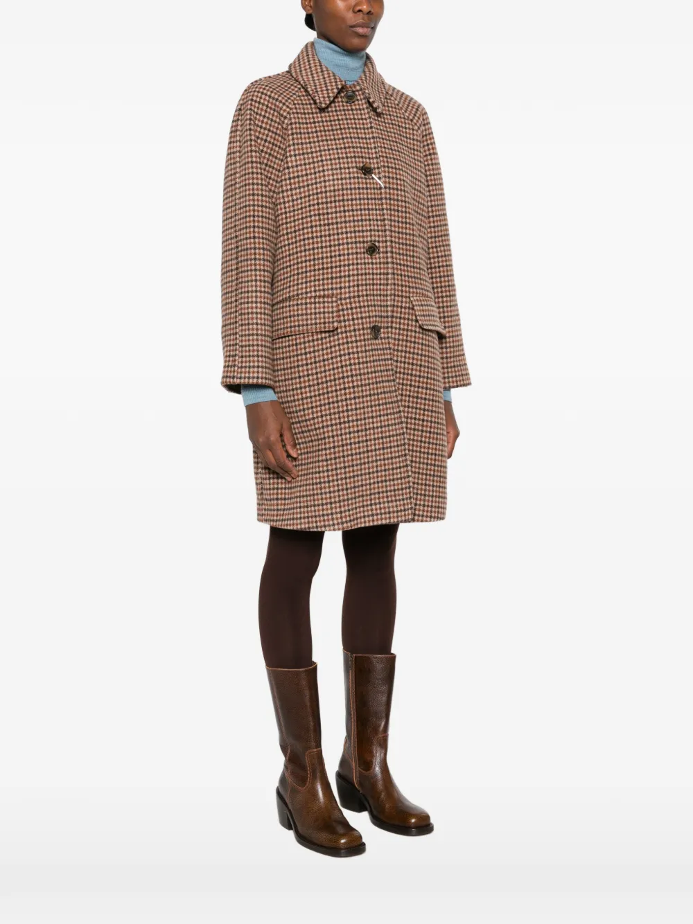 I BLUES houndstooth-pattern raglan-sleeve coat Bruin