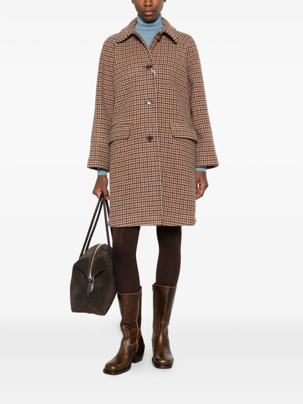 I BLUES houndstooth-pattern raglan-sleeve coat Bruin