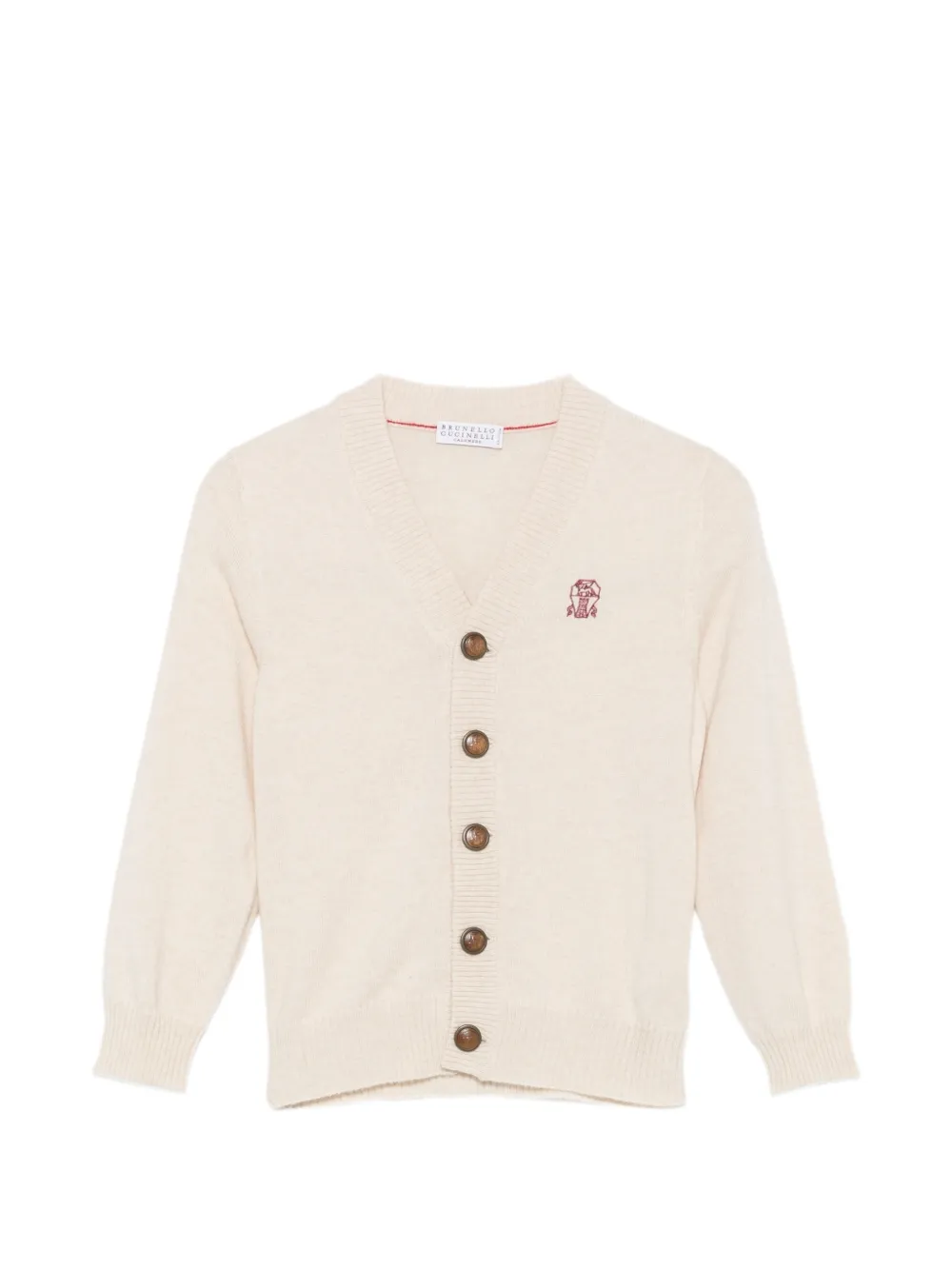 Brunello Cucinelli Kids Bestickter Cardigan mit V-Ausschnitt - Nude