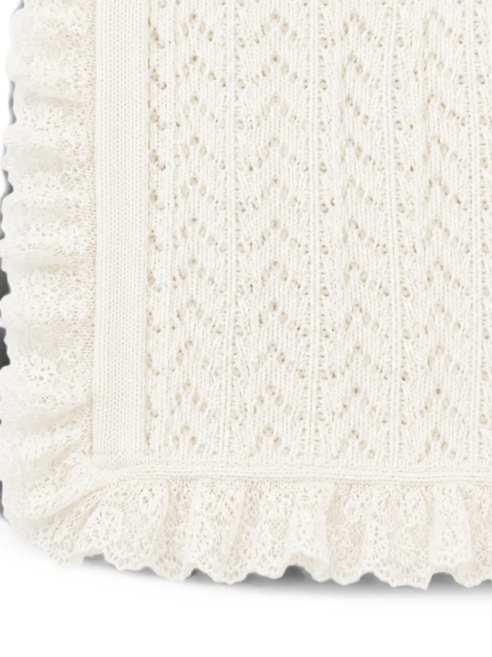 Bébé di Almy Pointelle gebreide deken met kanten afwerking Beige