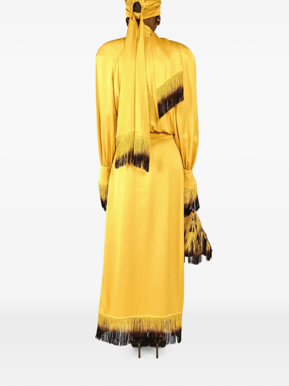 Rowen Rose Raglan maxi-jurk met franjeafwerking Geel