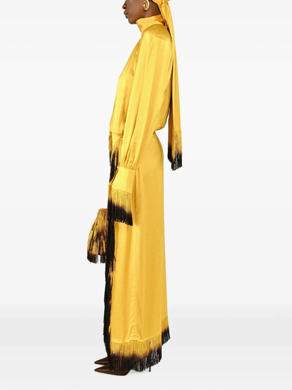 Rowen Rose Raglan maxi-jurk met franjeafwerking Geel