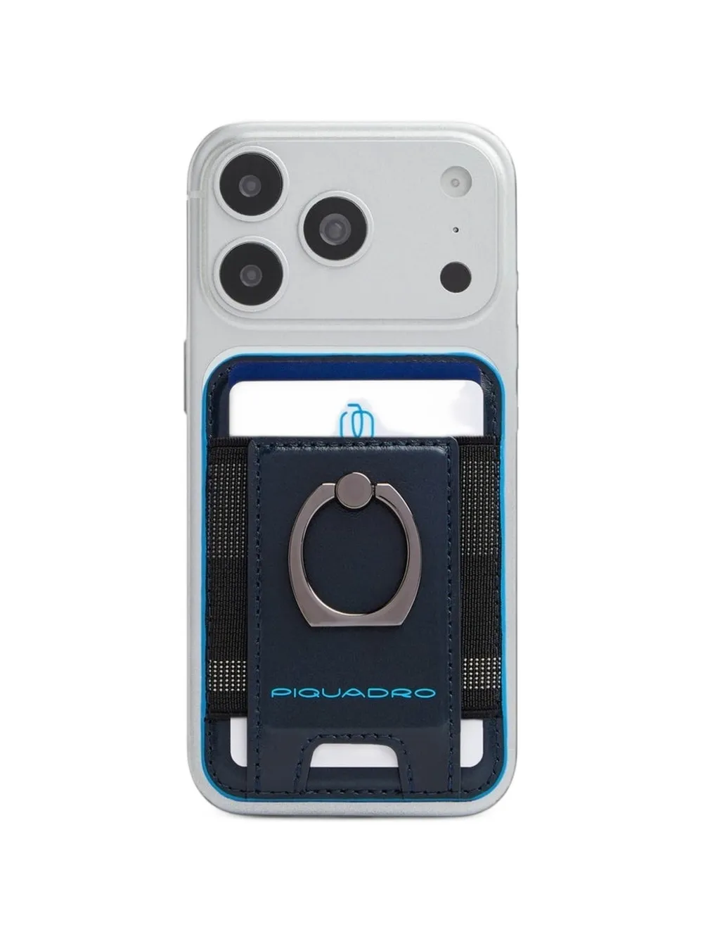 PIQUADRO ring-detail leather magsafe cardholder Blauw