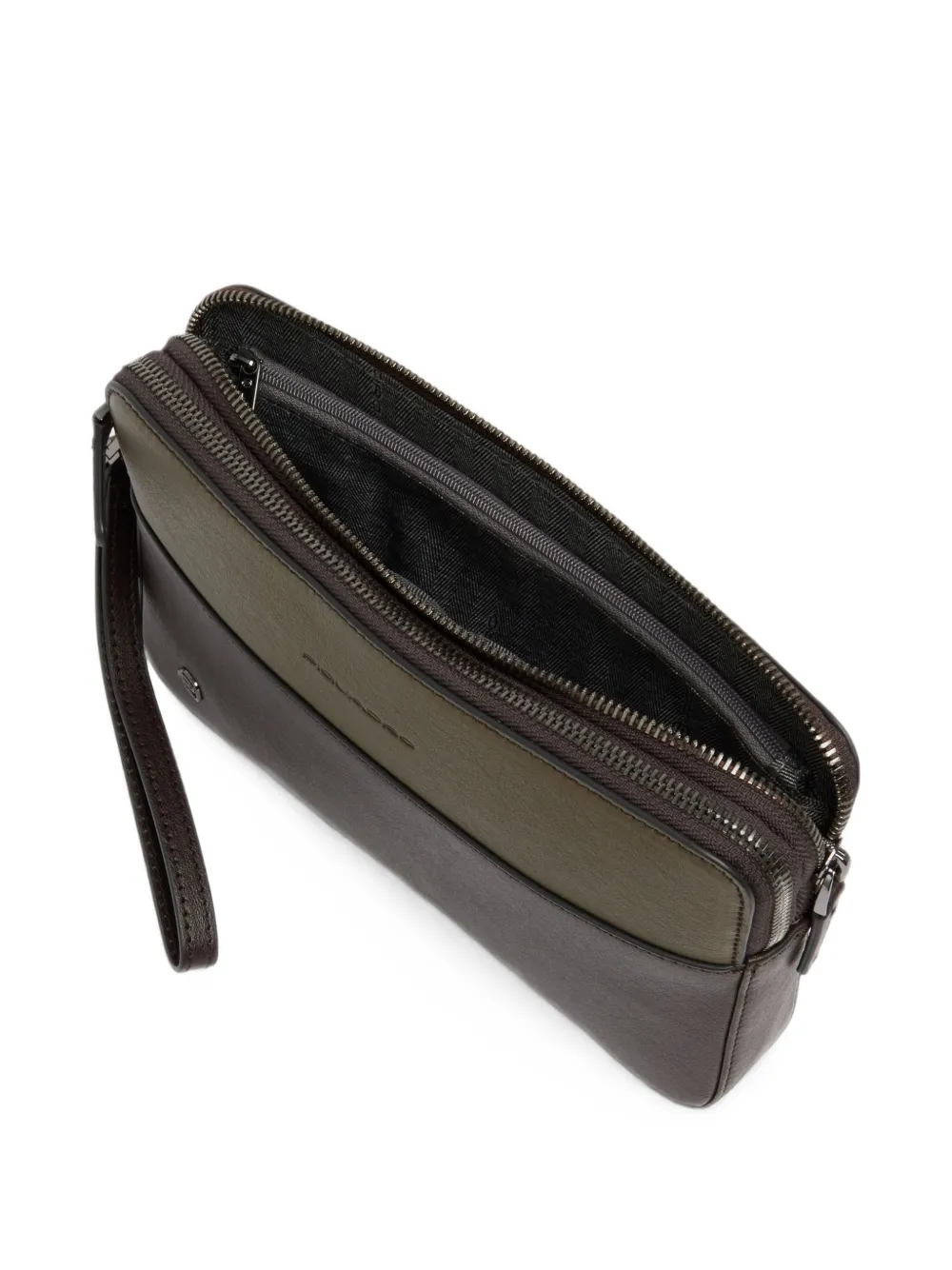 PIQUADRO two-tone leather clutch bag Bruin
