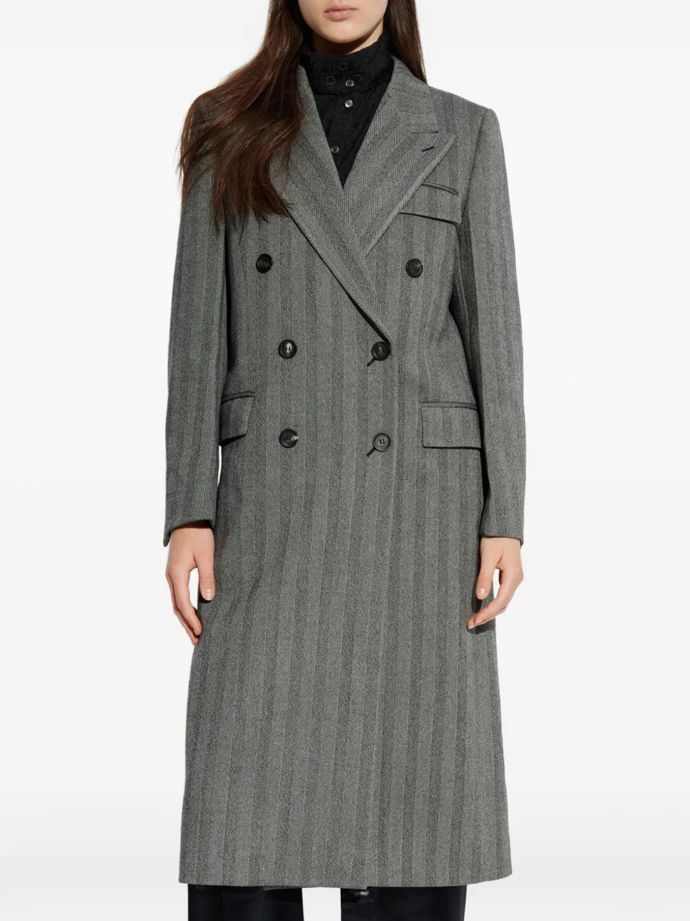 Ferragamo herringbone double-breasted coat Grijs