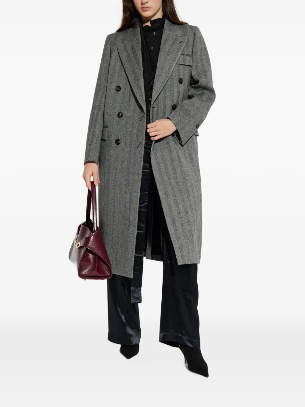 Ferragamo herringbone double-breasted coat Grijs