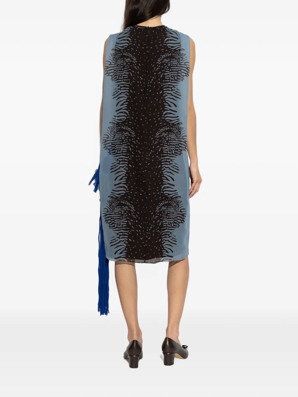 Ferragamo fringe-detail silk midi dress Blauw