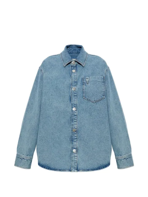 AMI Paris blue cotton overshirt with Ami de Coeur